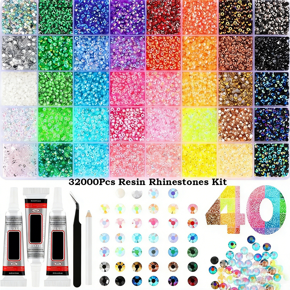 Crafting Resin - 32000Pcs Resin Rhinestones Bedazzling Kit with
