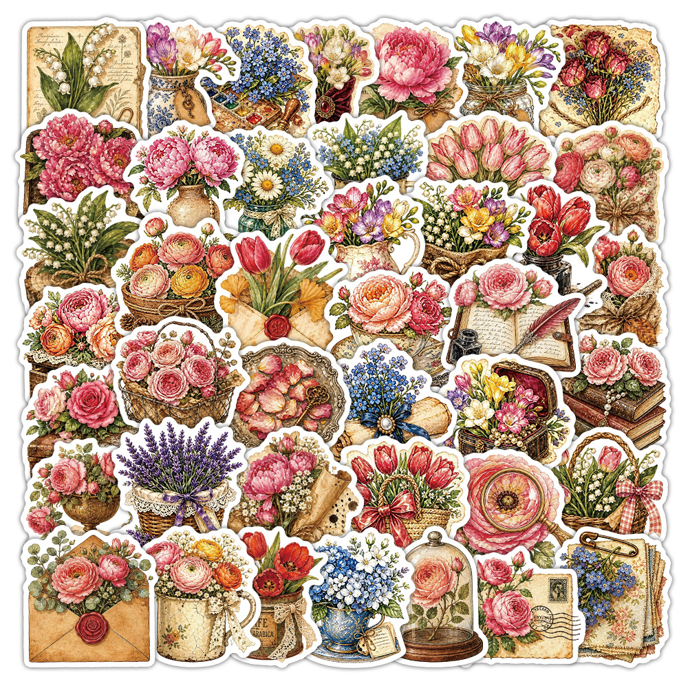 50Pcs Vintage Floral Stickers  - đánh giá và giá Dried Flower Bulk