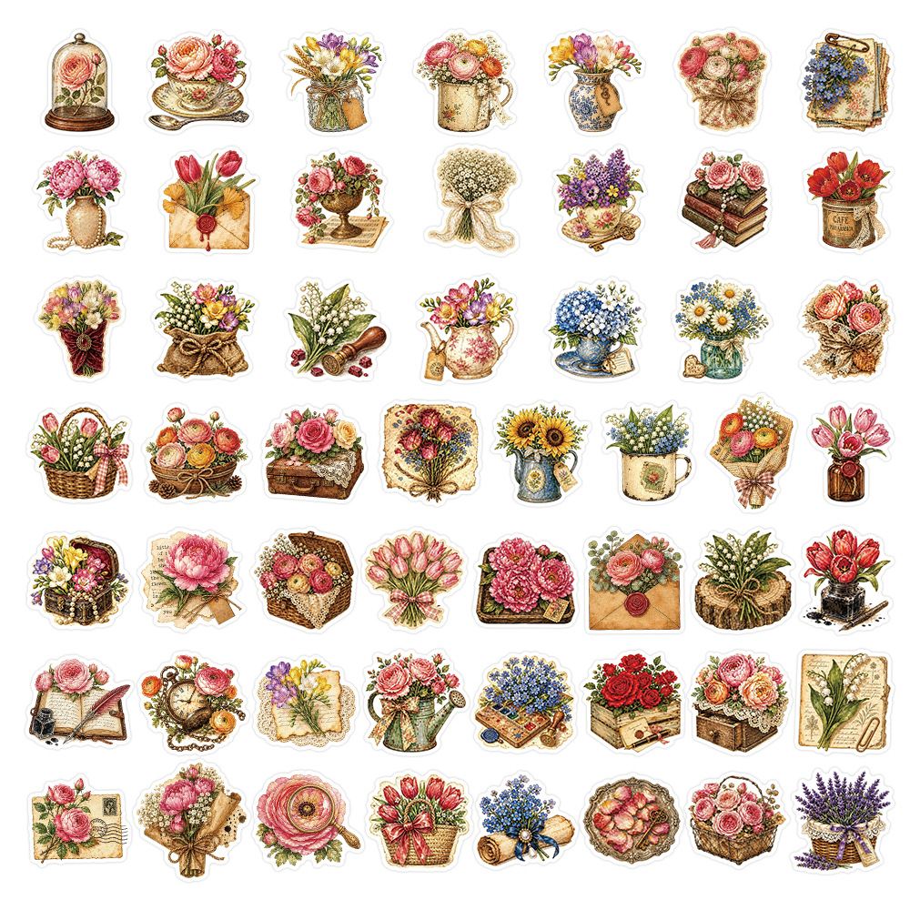 50Pcs Vintage Floral Stickers  - đánh giá và giá Dried Flower Bulk