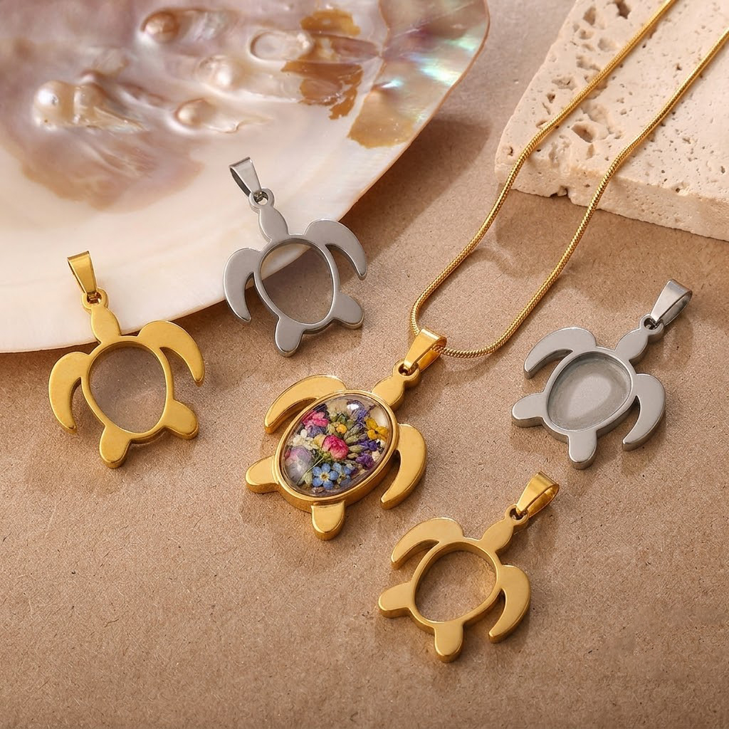 5pcs/Lot Stainless Steel Turtl - đánh giá và giá Bezels Set Pendant