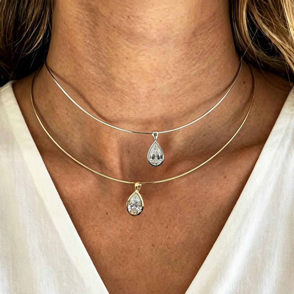 BXINY 3CT Bezel Set Pear Cut M - đánh giá và giá Bezels Set Pendant
